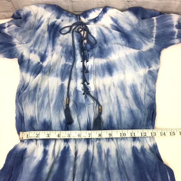 American Eagle Outfitters Tie Dye Ruffle Flare Sleeve V-Neck Lace Up Romper M - Picture 12 of 16